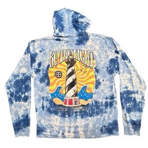 Simply Southern Sz XL BE THE LIGHT Blue Tie Dye Hoodie T Shirt Lighthouse Cotton